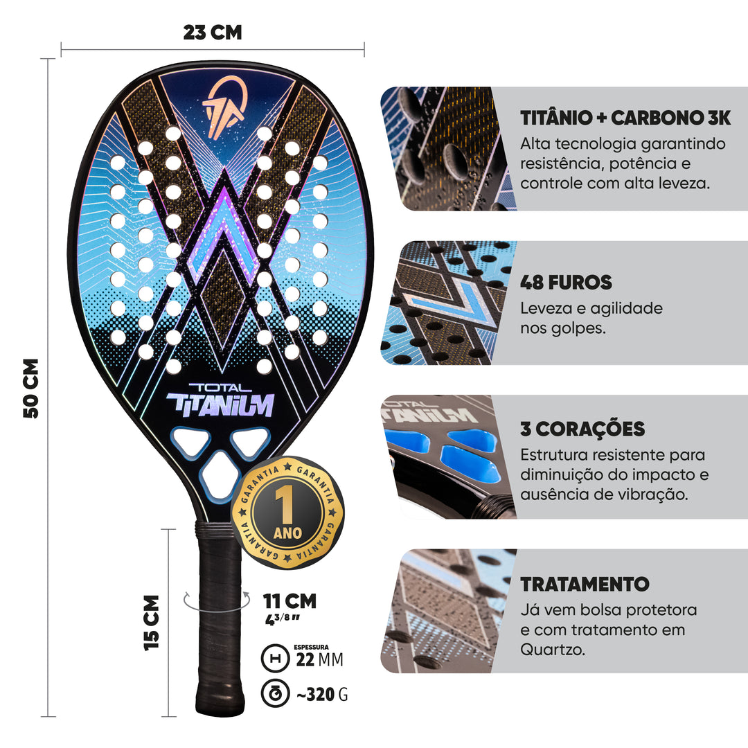 Raquete Beach Tennis Total Titanium Carbono 3k 2025 + Capa