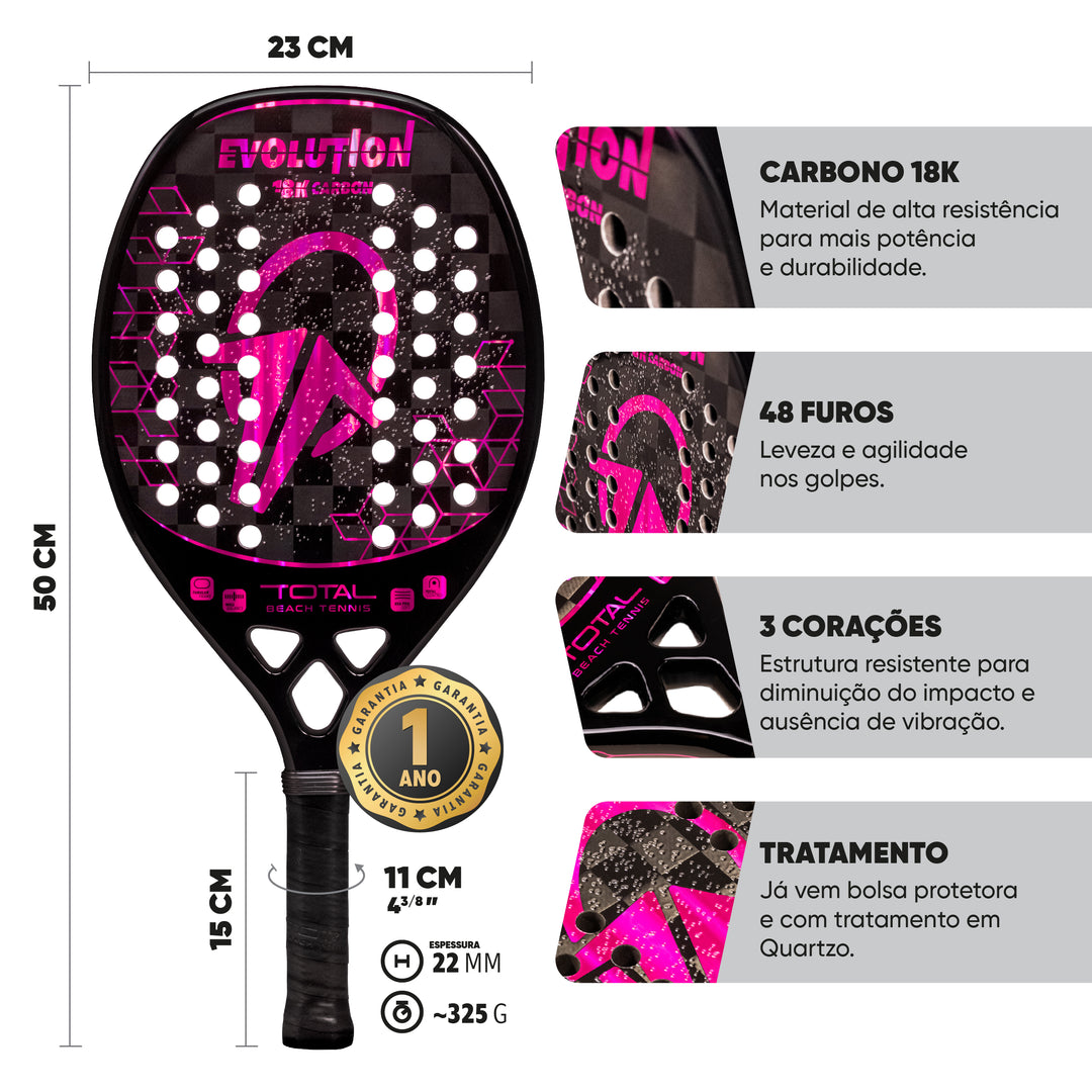 Kit Raquete Beach Tennis Total Evolution Violeta + Bola + Grip + Fita + Capa