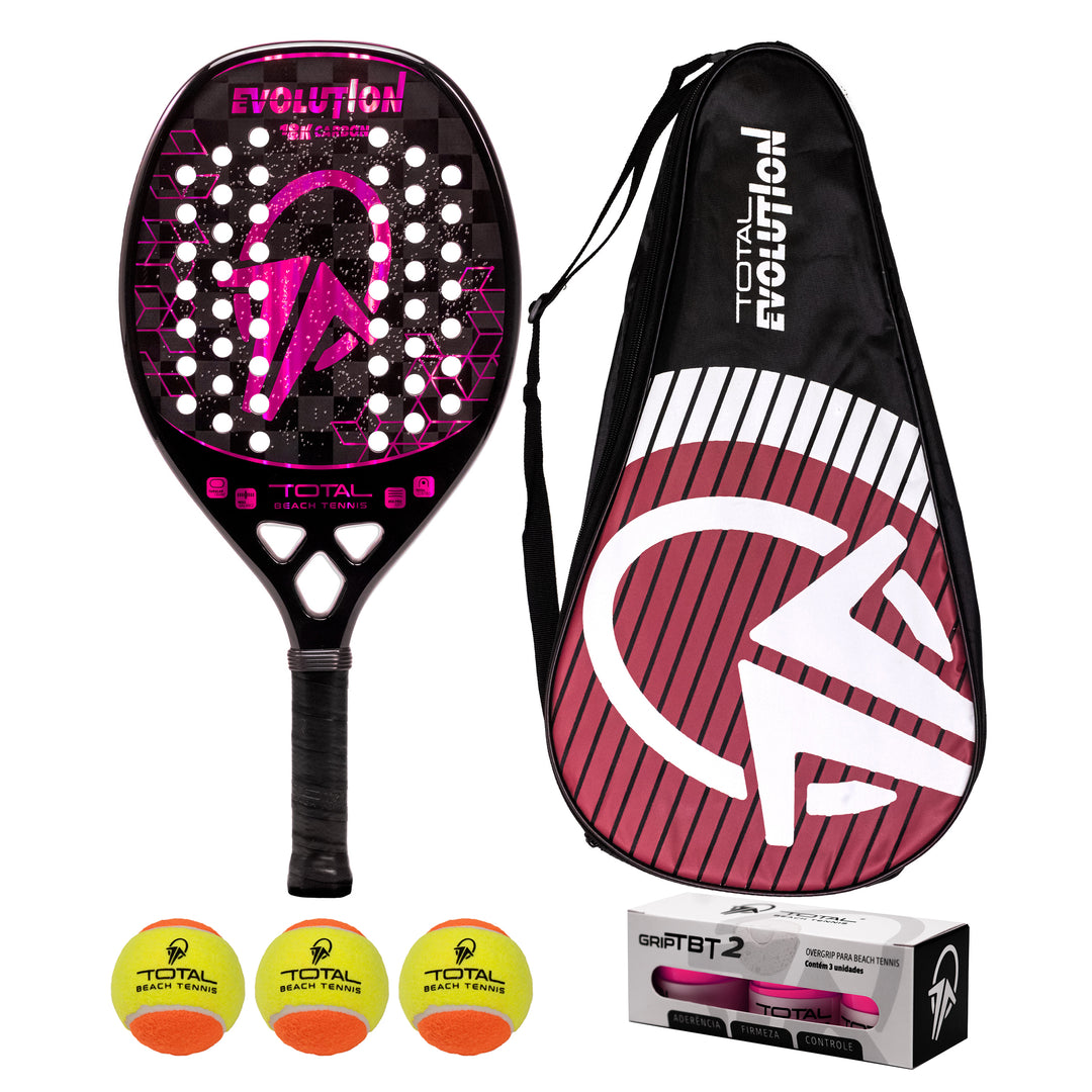 Kit Raquete Beach Tennis Total Evolution Violeta + Bola + Grip + Capa