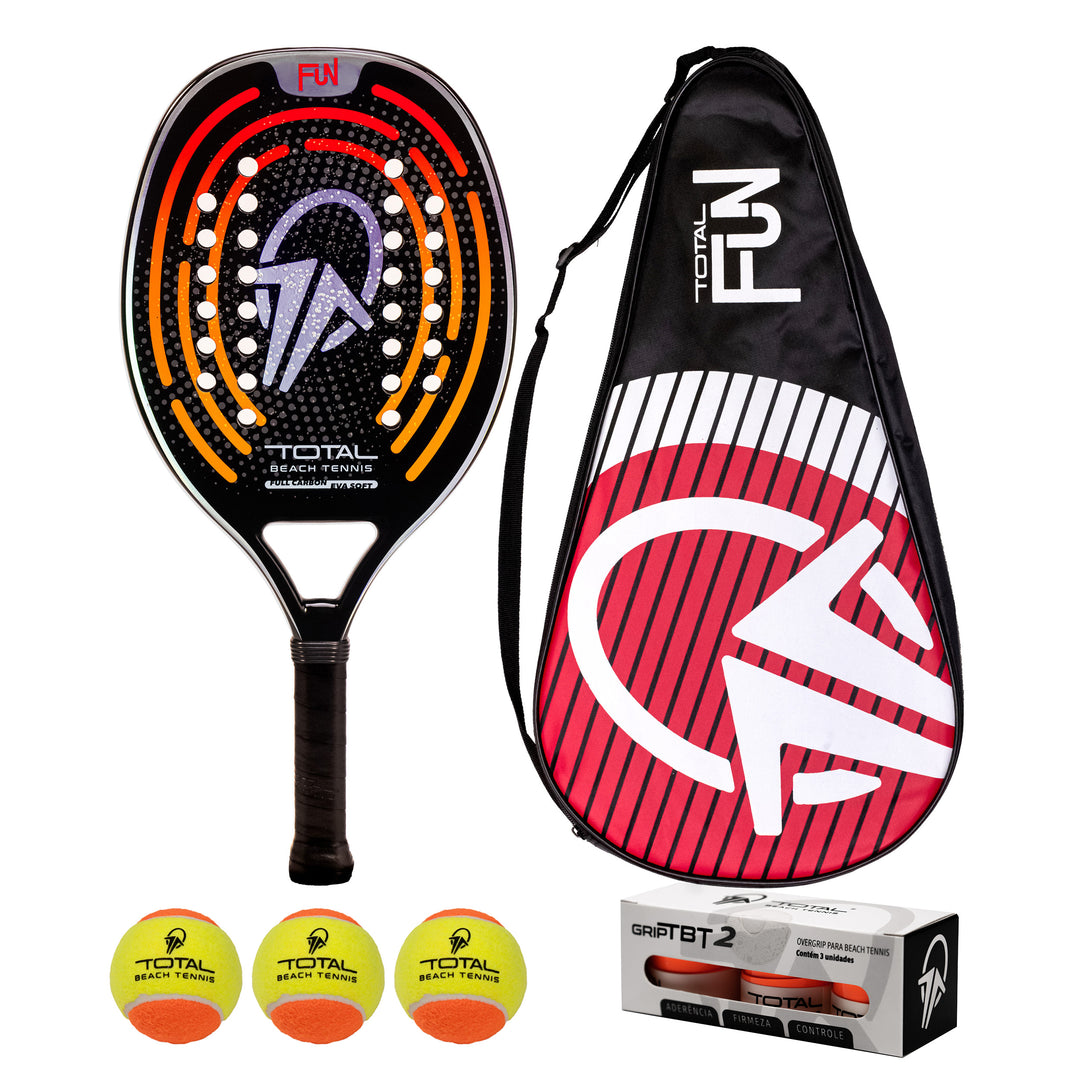 Kit Raquete Beach Tennis Total Fun + Bola + Grip + Capa