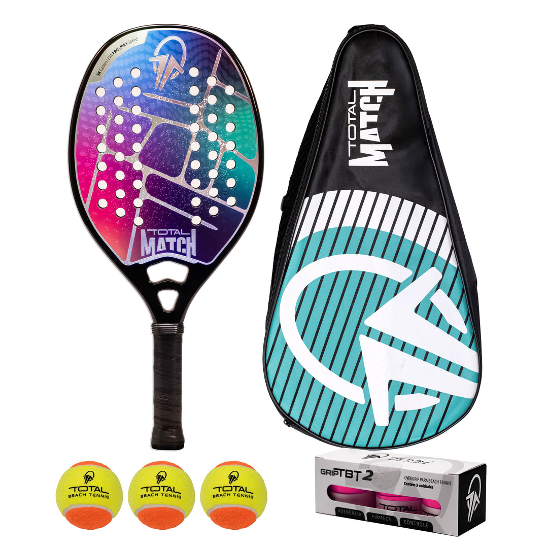 Kit Raquete Beach Tennis Total Match + Bola + Grip + Capa