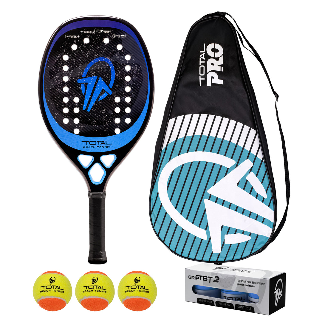 Kit Raquete Beach Tennis Total Pro + Bola + Grip + Capa