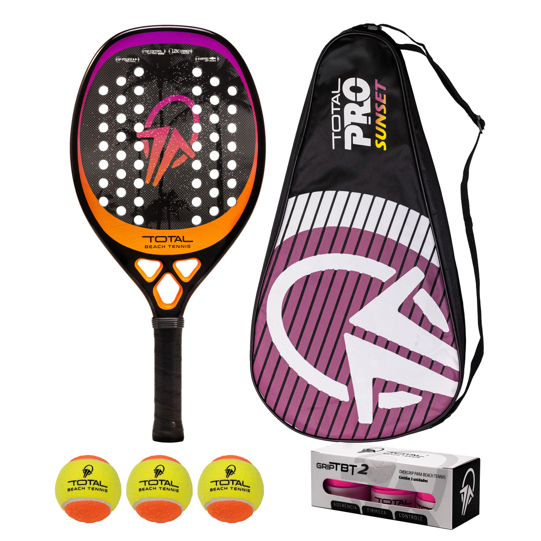 Kit Raquete Beach Tennis Total Pro Sunset + Bola + Grip + Capa