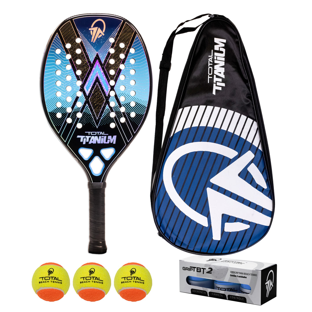 Kit Raquete Beach Tennis Total Titanium + Bola + Grip + Capa